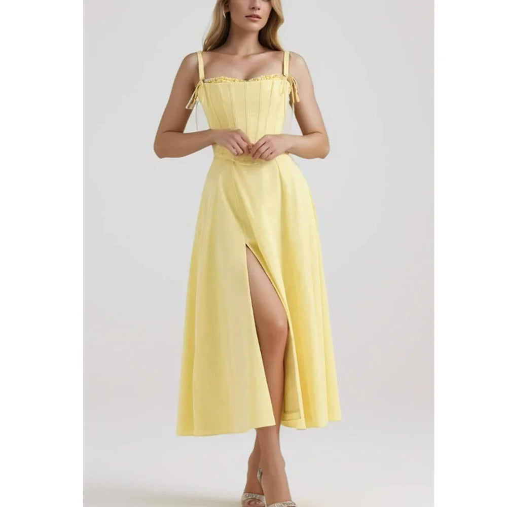 2 Piece Set Dresses - Yellow High Slit Two-Piece Dress - Perfect for Brunch & Vacations