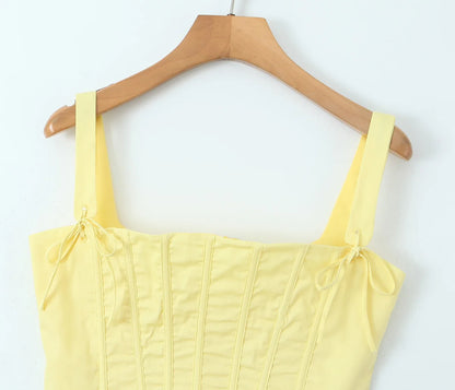 2 Piece Set Dresses - Yellow High Slit Two-Piece Dress - Perfect for Brunch & Vacations