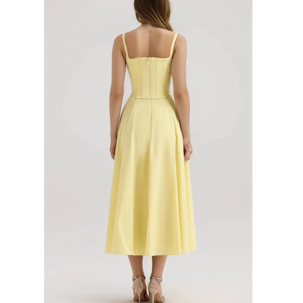 2 Piece Set Dresses - Yellow High Slit Two-Piece Dress - Perfect for Brunch & Vacations