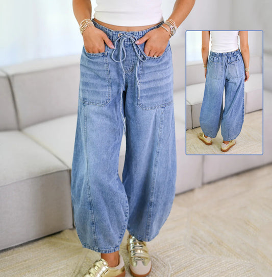 Pants - Fashion Lace-up Jeans Pants With Pockets Casual Loose Trousers For Women