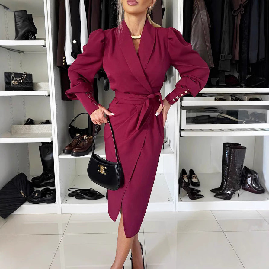 Wrap Dresses - Long Sleeve Commuter Office Dress Women