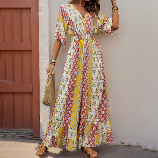 Jumpsuits - Summer New Bohemian Style Printed Retro Style High Waist One-piece Trousers For Women