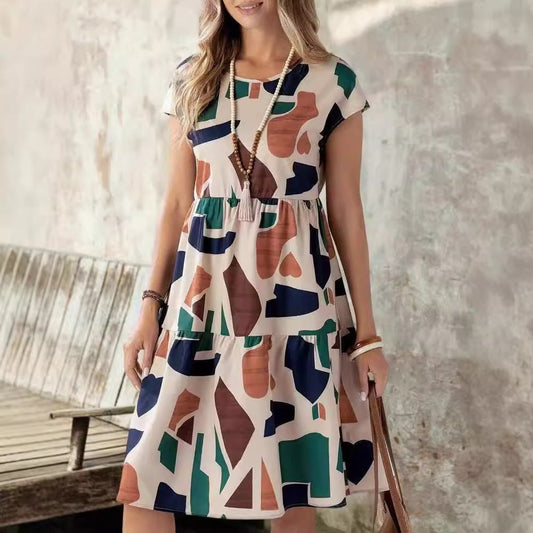 A-Line Dresses - Women's Casual Abstract Geo Print Dress - Perfect for Summer!