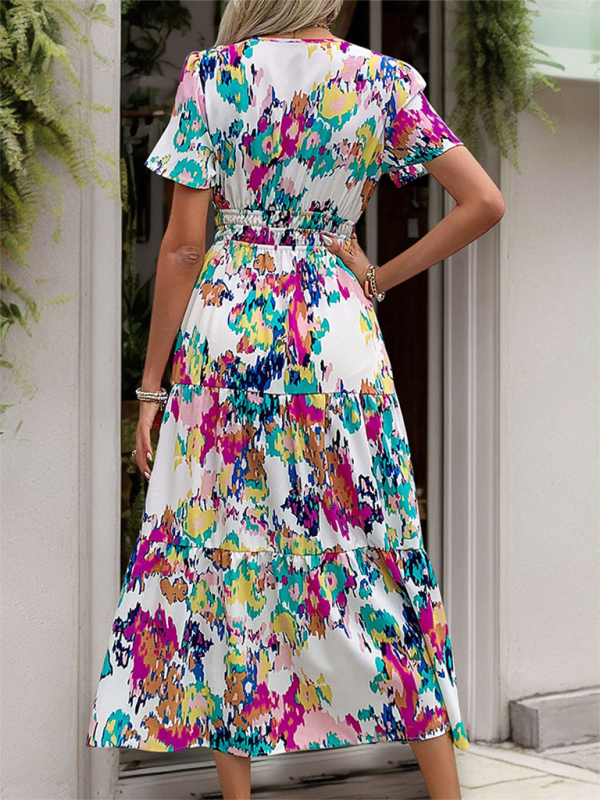 A-Line Dresses- Summer Garden Floral Tiered Midi Dress for Picnics- - Pekosa Women Fashion