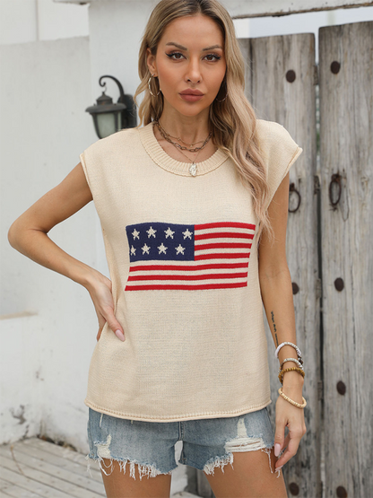 American Sweaters- Women's Sleeveless Knit Top with Patriotic Theme- - Pekosa Women Fashion