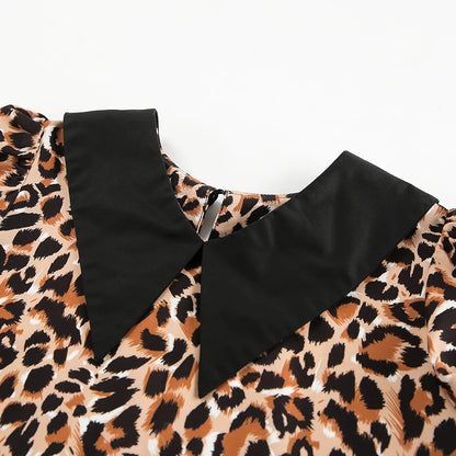 Animal Print Dresses - Leopard Print Peter Pan Dress