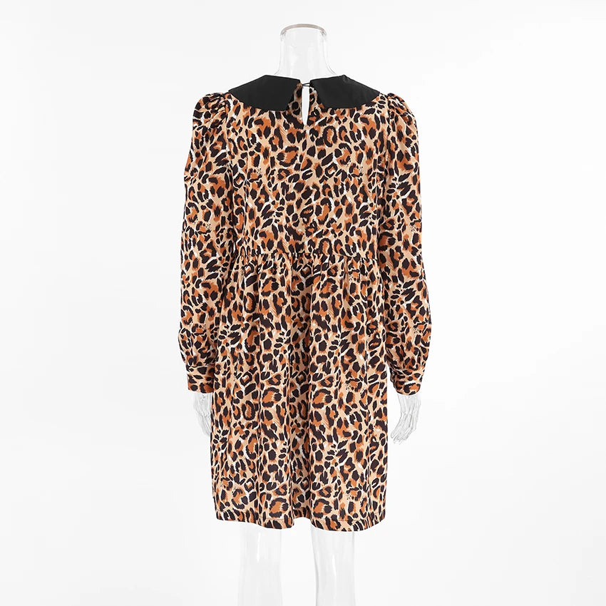 Animal Print Dresses - Leopard Print Peter Pan Dress