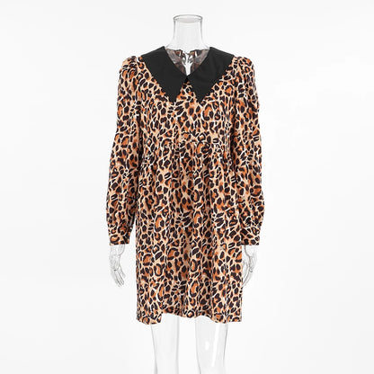 Animal Print Dresses - Leopard Print Peter Pan Dress