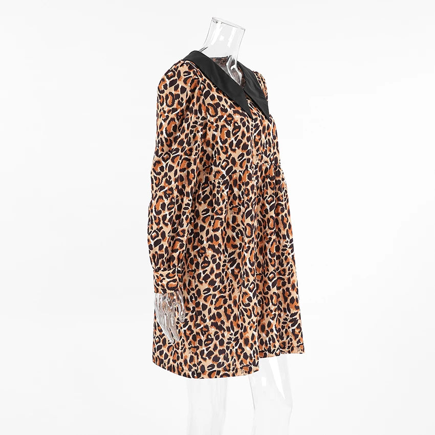 Animal Print Dresses - Leopard Print Peter Pan Dress