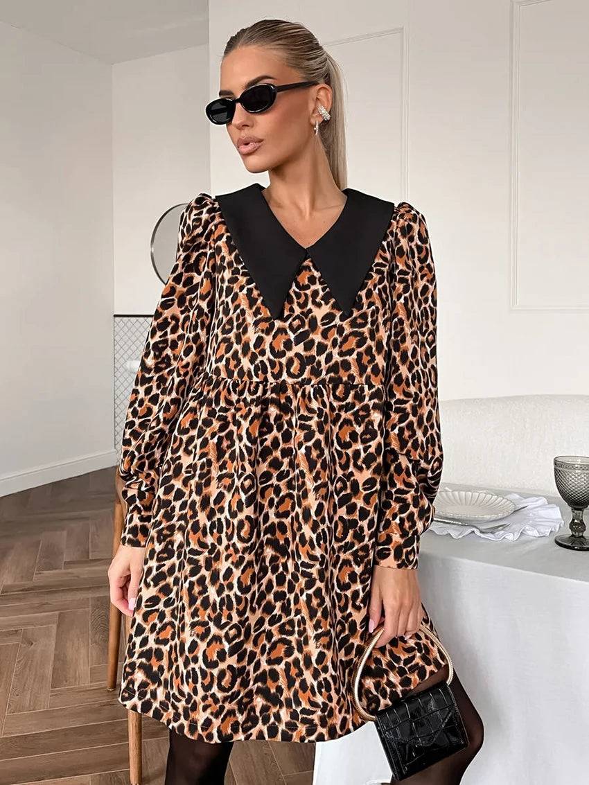 Animal Print Dresses - Leopard Print Peter Pan Dress