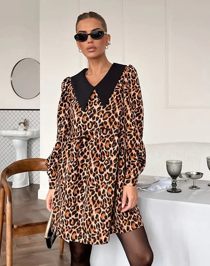 Animal Print Dresses - Leopard Print Peter Pan Dress