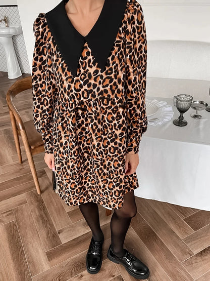 Animal Print Dresses - Leopard Print Peter Pan Dress