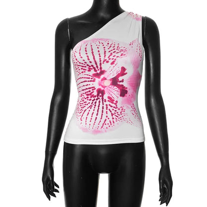 Asymmetric Tops- Women Orchid Bloom Print Asymmetric Top- - Pekosa Women Fashion