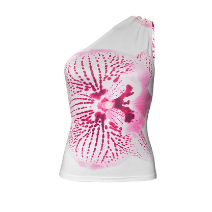 Asymmetric Tops- Women Orchid Bloom Print Asymmetric Top- - Pekosa Women Fashion