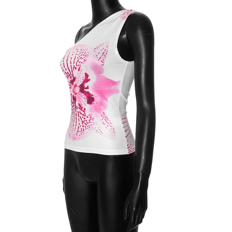 Asymmetric Tops- Women Orchid Bloom Print Asymmetric Top- - Pekosa Women Fashion