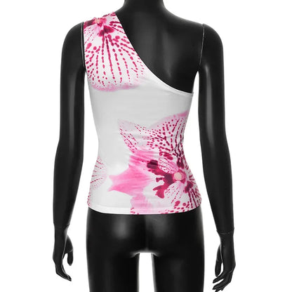 Asymmetric Tops- Women Orchid Bloom Print Asymmetric Top- - Pekosa Women Fashion