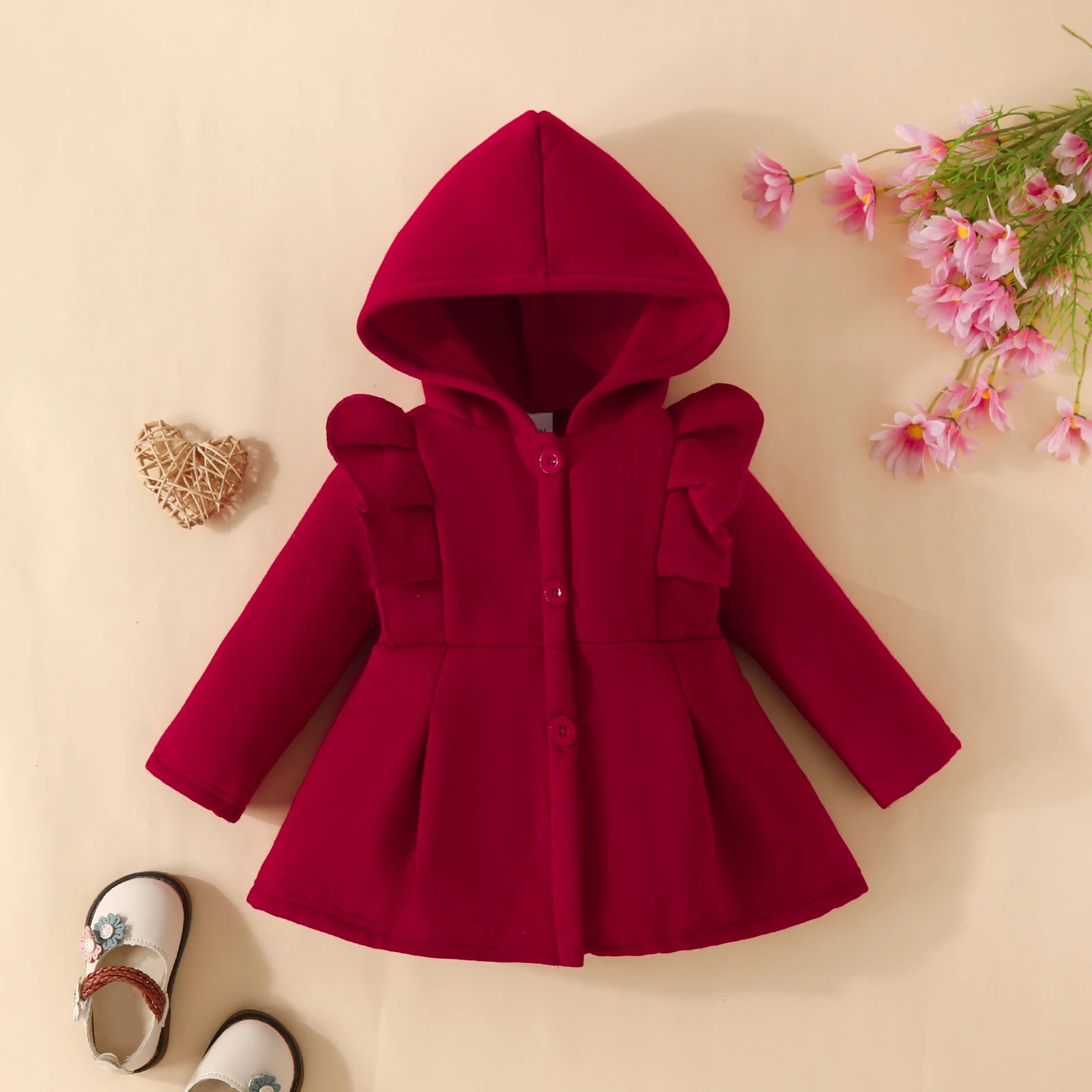 Baby Coats - Hooded Ruffle Coat Baby Girl’s Fleece Outerwear