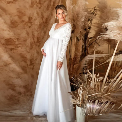 Baby Shower Dreeses- Empire Waist Lace Maternity Gown for Baby Shower