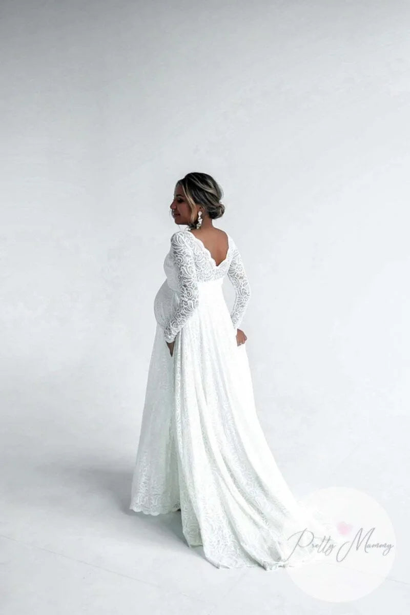 Baby Shower Dreeses- Empire Waist Lace Maternity Gown for Baby Shower