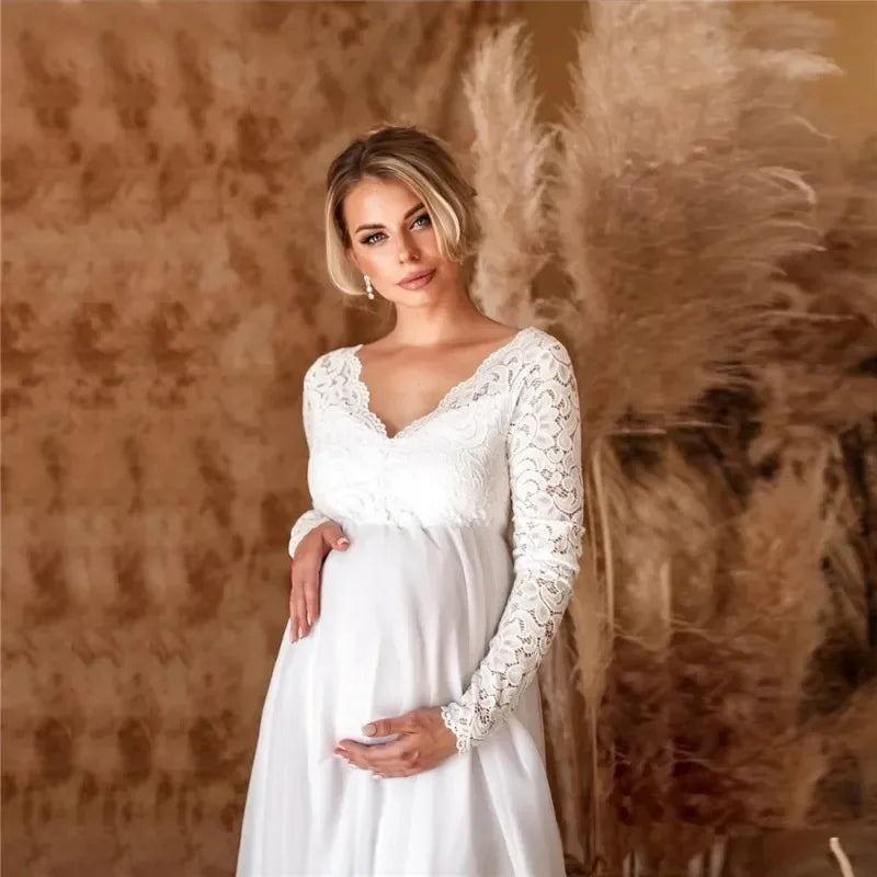 Baby Shower Dreeses- Empire Waist Lace Maternity Gown for Baby Shower