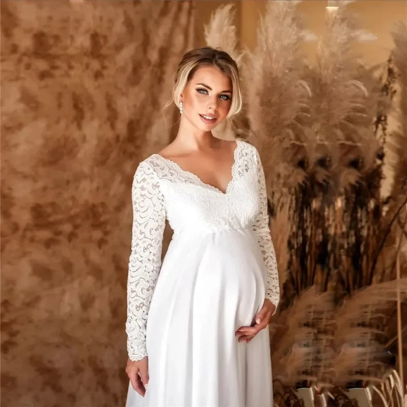 Baby Shower Dreeses- Empire Waist Lace Maternity Gown for Baby Shower