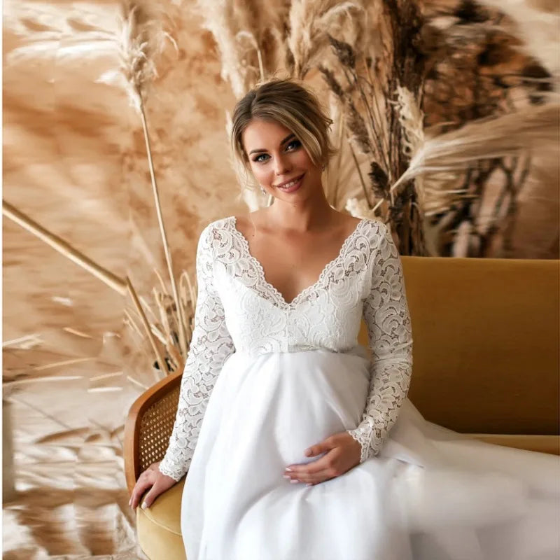 Baby Shower Dreeses- Empire Waist Lace Maternity Gown for Baby Shower