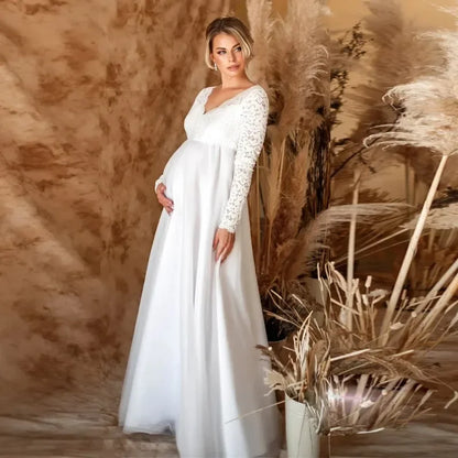 Baby Shower Dreeses- Empire Waist Lace Maternity Gown for Baby Shower