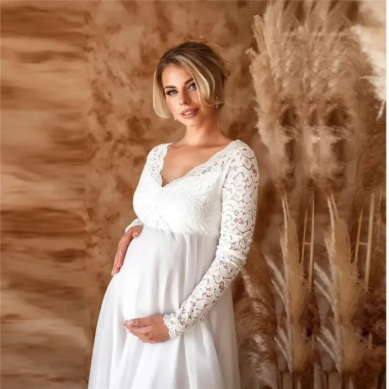 Baby Shower Dreeses- Empire Waist Lace Maternity Gown for Baby Shower