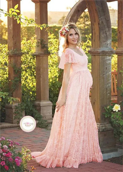 Baby Shower Dreeses- Maternity Lace Dresses for Pregnant Photo Shooting