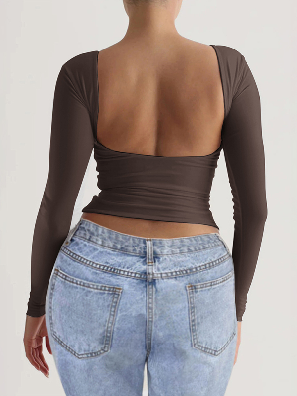 Backless Tops - Backless Long Sleeve Top for Women