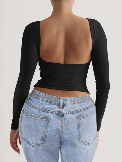 Backless Tops - Backless Long Sleeve Top for Women