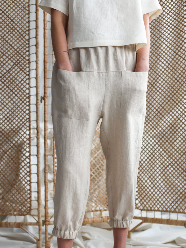 Baggy Pants- Women's Baggy Fit Linen Tapered Pants- - Pekosa Women Fashion