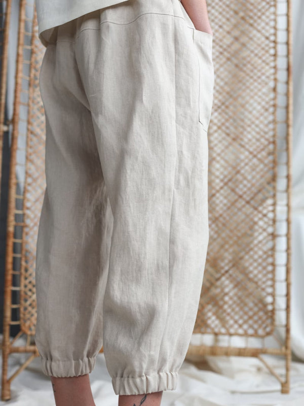 Baggy Pants- Women's Baggy Fit Linen Tapered Pants- - Pekosa Women Fashion