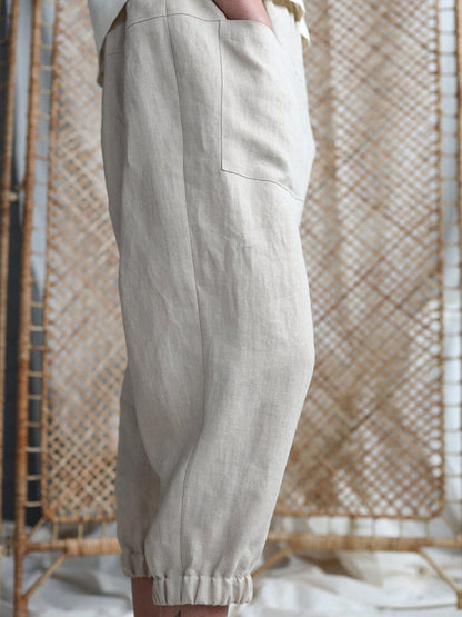 Baggy Pants- Women's Baggy Fit Linen Tapered Pants- - Pekosa Women Fashion