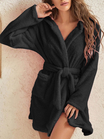 Bathrobe - Cloud-Soft Hooded Bathrobe Plush Spa Robe