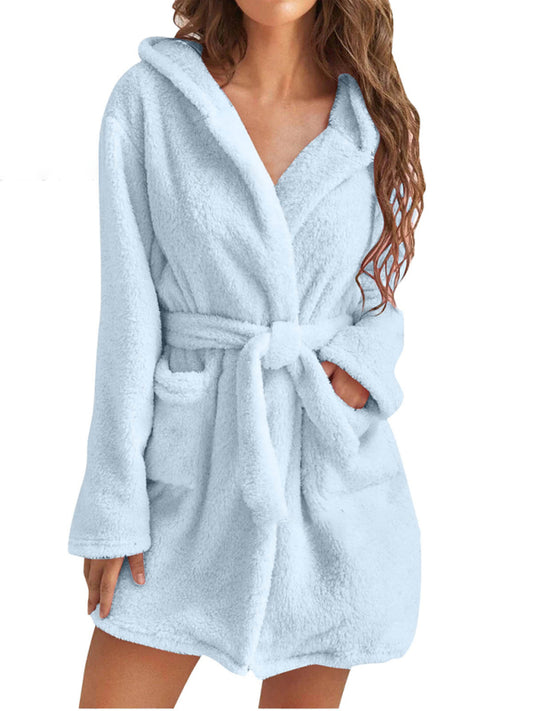 Bathrobe - Cloud-Soft Hooded Bathrobe Plush Spa Robe