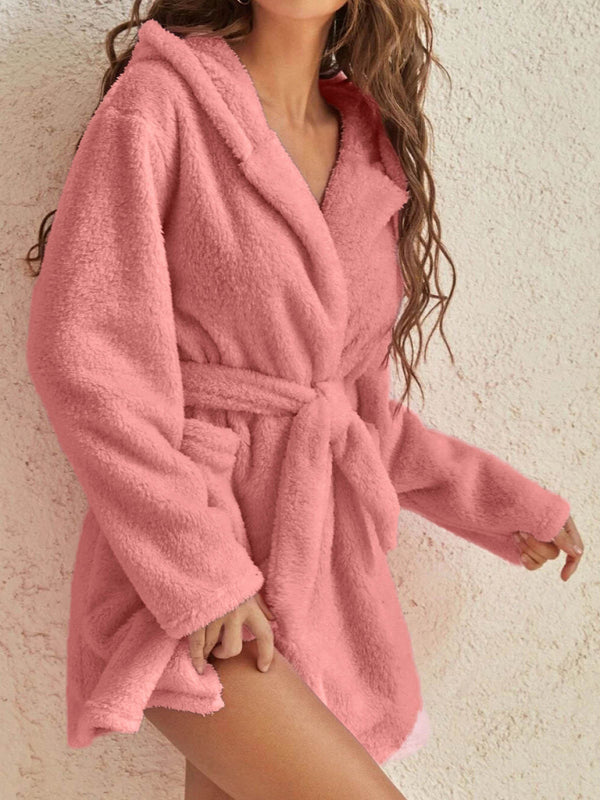 Bathrobe - Cloud-Soft Hooded Bathrobe Plush Spa Robe