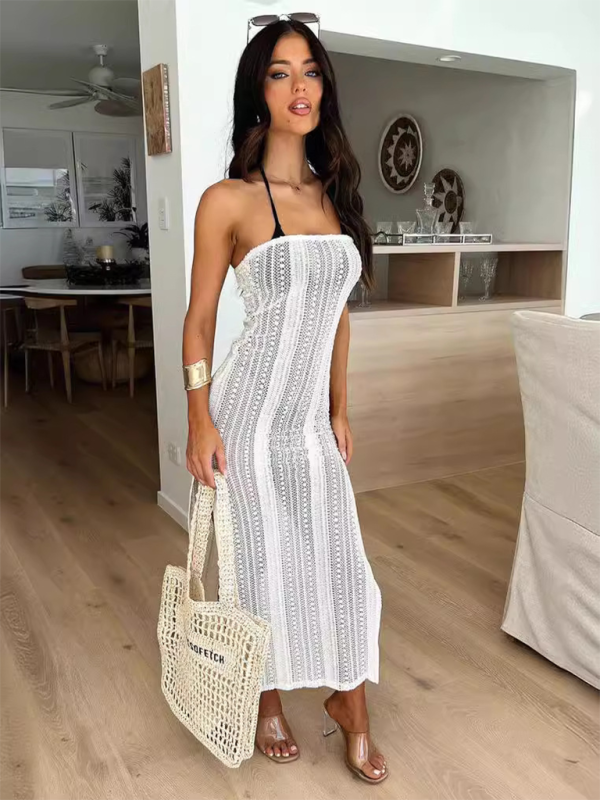 Beach Dresses- Open Knit Tube Dress Perfect for Beach Vacations- - Pekosa Women Fashion