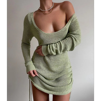 Beach Dresses - Knitted Mini Dress: Stylish Beachwear Essential