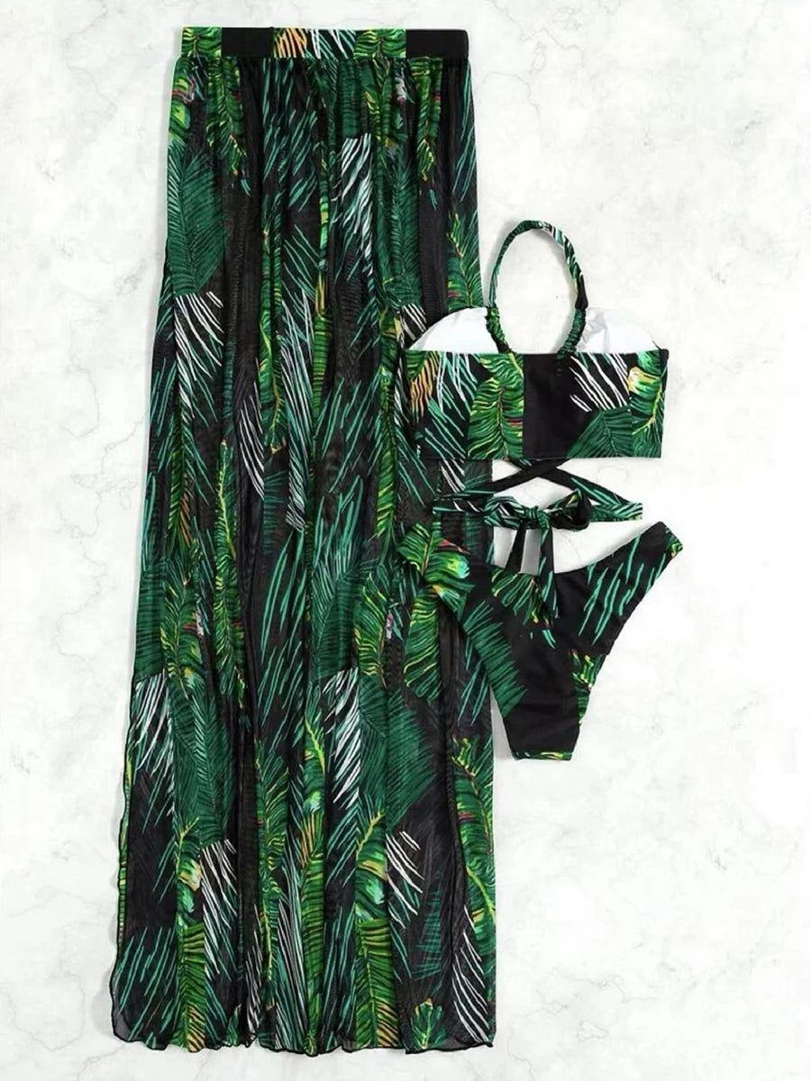 Beach Dresses - Tropical Temptation Halter Maxi 3 Pcs Set Dress