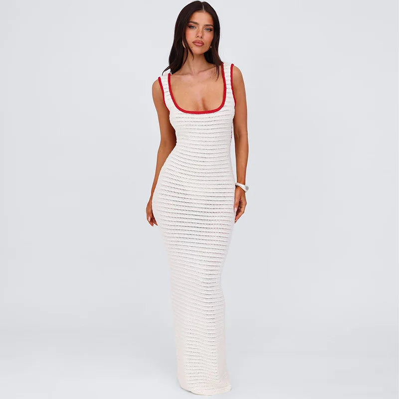 Beach Dresses - White Crochet Backless Maxi Dress – Summer Beach Vibes