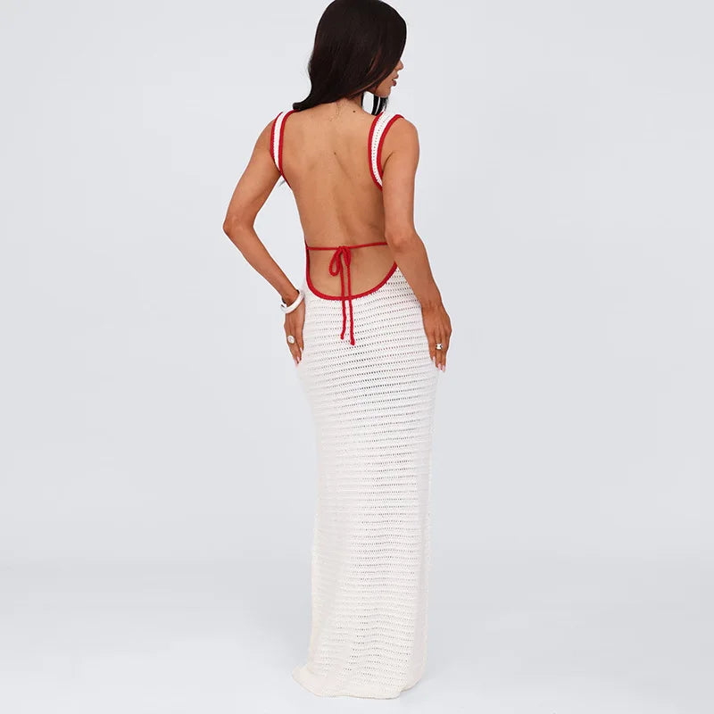 Beach Dresses - White Crochet Backless Maxi Dress – Summer Beach Vibes