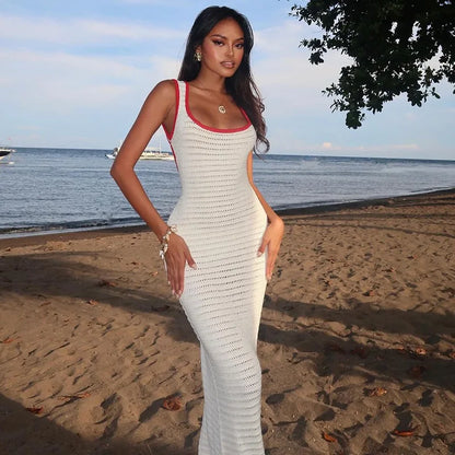 Beach Dresses - White Crochet Backless Maxi Dress – Summer Beach Vibes