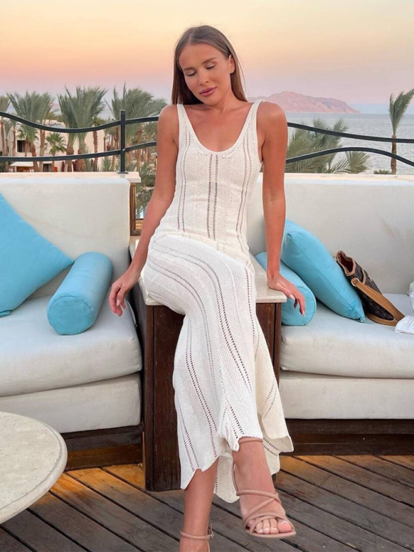 Beach Party Dresses- Women's Open Knit Maxi Dress for Beach Parties- - Chuzko Women Clothing