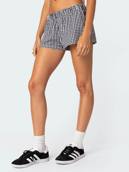 Beach Shorts- Plaid Lounge Shorts for Sunny Adventures- - Chuzko Women Clothing