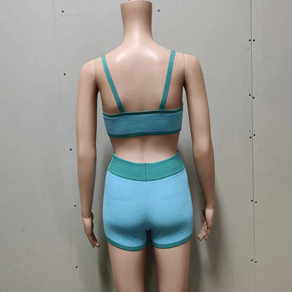 Contrast Knitting 2 Piece Beachwear - Triangle Bra & Boyshorts