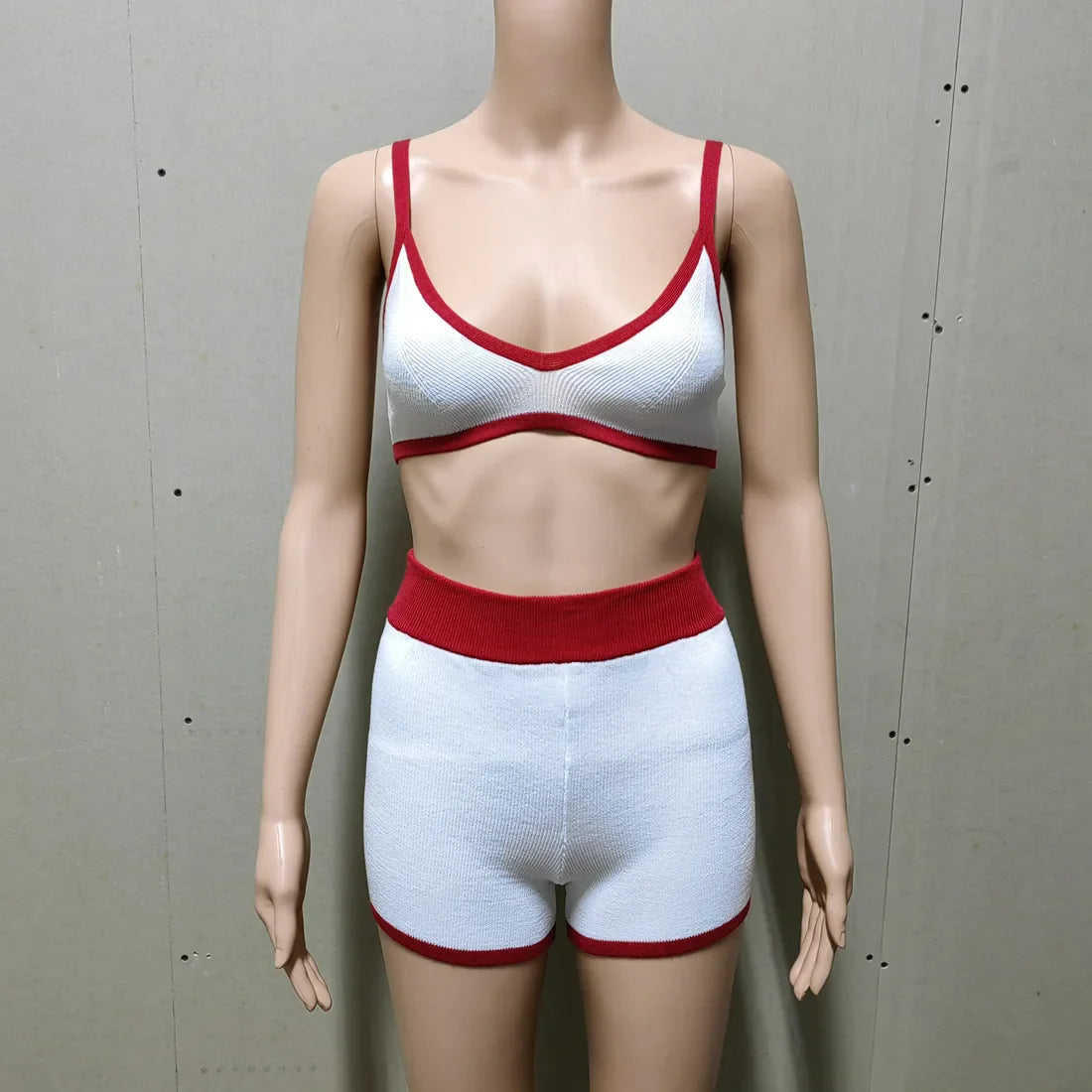 Contrast Knitting 2 Piece Beachwear - Triangle Bra & Boyshorts