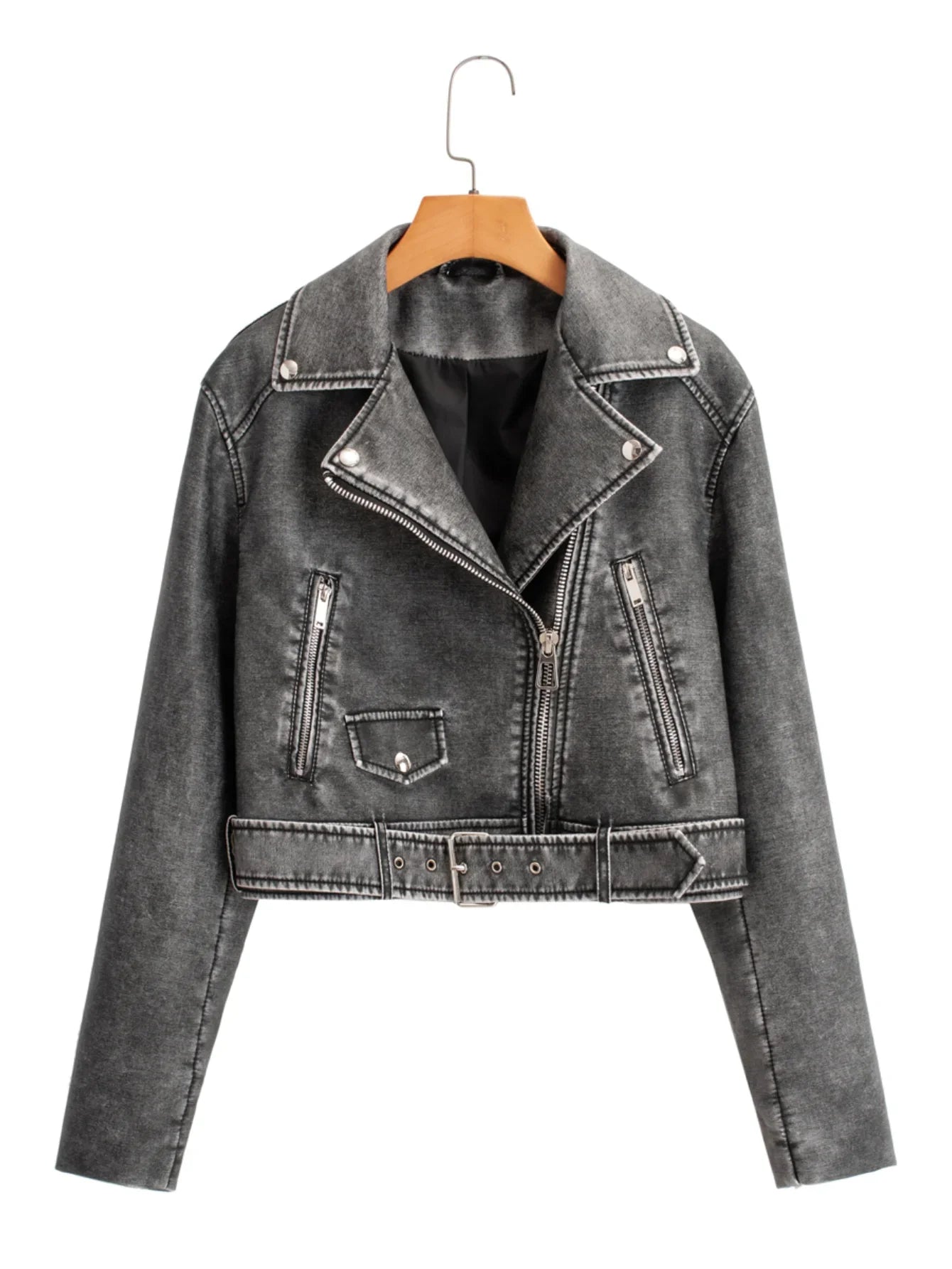 Biker Jackets- Women Edgy Faux Leather Tailored Biker Jacket- GRAY- Chuzko Women Clothing