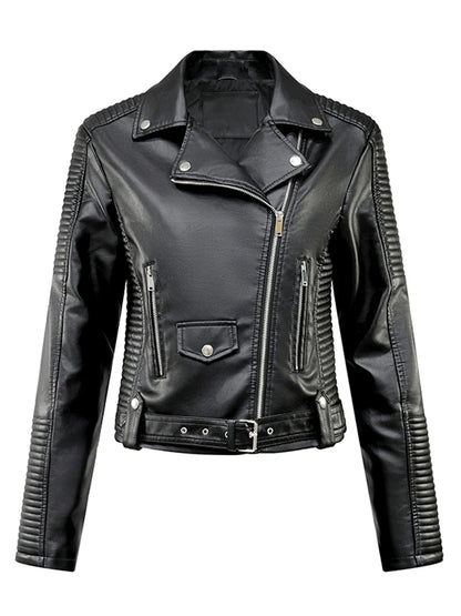 Damen Moto Bikerjacke aus Kunstleder mit Gürtel