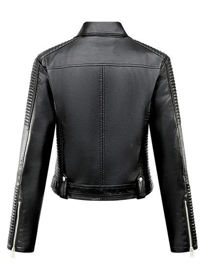 Veste de motard moto ceinturée en simili cuir pour femme